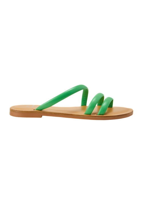 Green Calf Leather Flat Sandals – Women’s Minimalist Three-Strap Slide