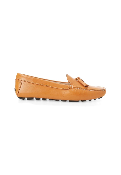Brown Calf Leather Loafers – Women’s Driving Moccasins with Tassel Det