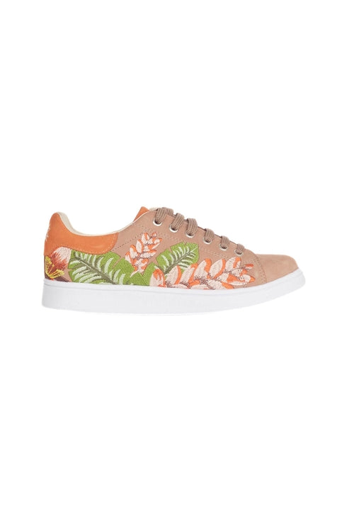 Floral Embroidered Suede Sneakers for Women