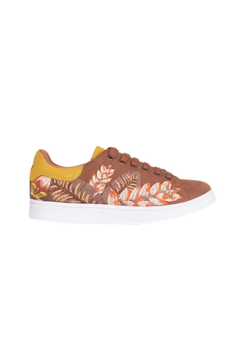 Floral Embroidered Suede Sneakers for Women