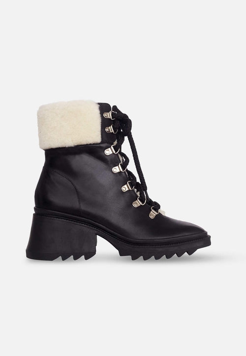 Black Calf Leather Cassia Combat Boots – 7.8cm Heel