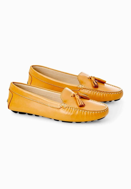 Brown Calf Leather Loafers – Women’s Driving Moccasins with Tassel Det