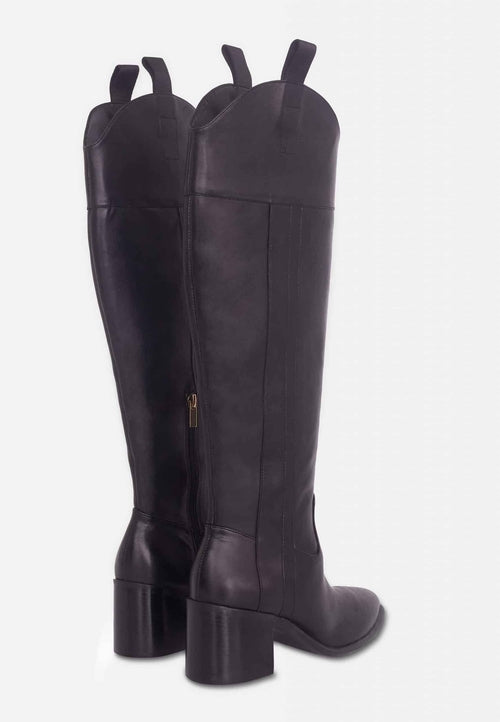 Brown Calf Leather Knee-High Boots – Women’s Block Heel Riding Boots