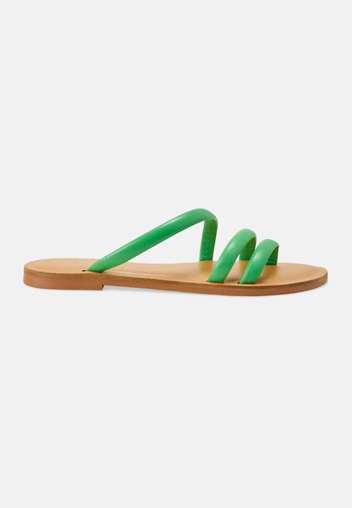 Green Calf Leather Flat Sandals – Women’s Minimalist Three-Strap Slide