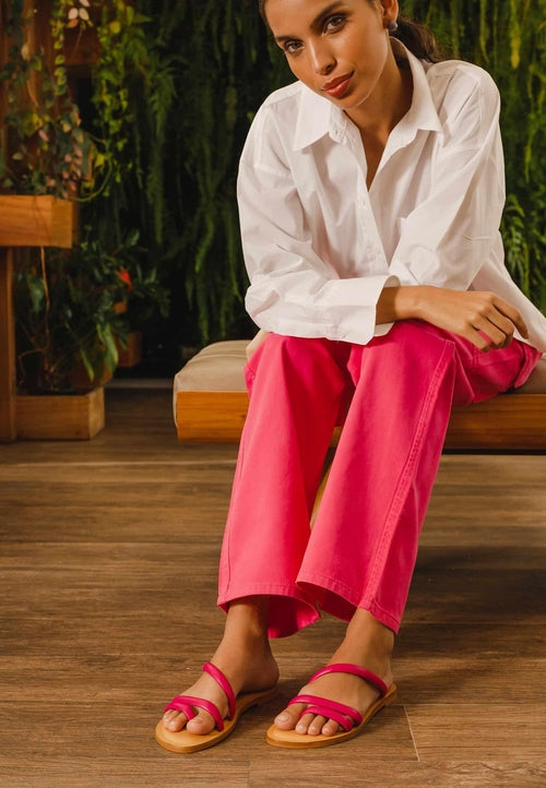 Green Calf Leather Flat Sandals – Women’s Minimalist Three-Strap Slide