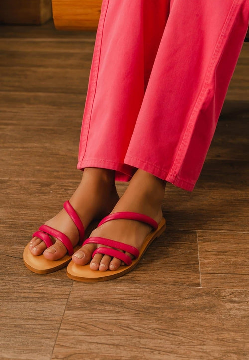 Green Calf Leather Flat Sandals – Women’s Minimalist Three-Strap Slide