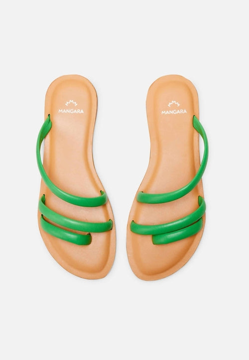 Green Calf Leather Flat Sandals – Women’s Minimalist Three-Strap Slide