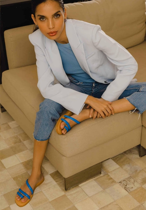 Green Calf Leather Flat Sandals – Women’s Minimalist Three-Strap Slide