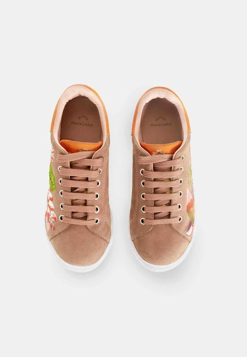 Floral Embroidered Suede Sneakers for Women