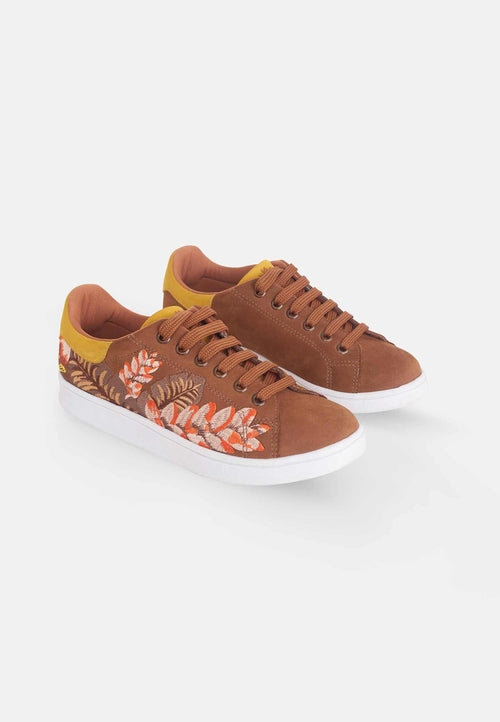 Floral Embroidered Suede Sneakers for Women